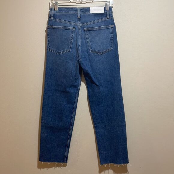 RE/DONE High Rise 70s Stove Pipe Button Fly Raw Hem Denim Jeans Size 26 - Picture 9 of 16